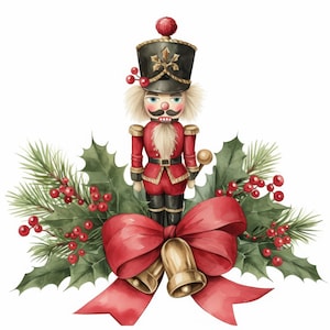 Pacote com 12 clipart de quebra-nozes de Natal, ilustrações de imagens de Natal em aquarela para impressão, JPGs de alta qualidade, diários de lixo, artesanato em papel