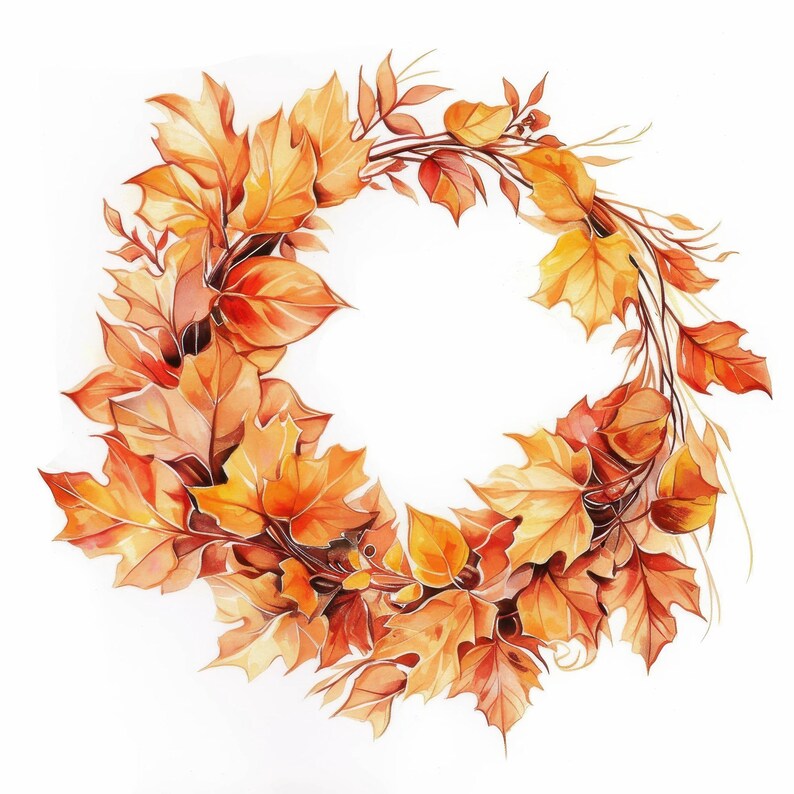 13 Autumn Wreath Clipart Bundle, Floral Fall Print Illustrations ...