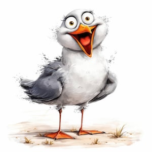 12 schattige zeemeeuw clipartbundelset, kaarten maken illustraties, afdrukbare aquarel vogel clipart, hoge kwaliteit jpg's, digitale downloads