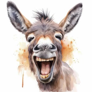 17 Funny Donkey Portrait Clipart Bundle, Donkey Illustrations, Printable Watercolor Clipart, High Quality JPG, Paper craft, Junk Journals