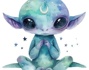 21 Cartoon Aliens Clipart Set, Printable Watercolor Baby Alien Clipart, High Quality JPGs, Digital Download, Commercial Use, Junk Journals