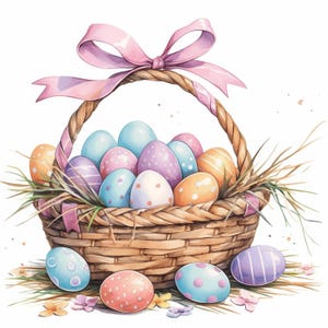 16 Easter Egg Basket Clipart Bundle, Colorful Easter Images Print, Printable Watercolor Clipart, High Quality JPG, Paper craft, Junk Journal