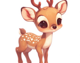 14 Cute Kawaii Baby Fawn Clipart Bundle, Little Fawn Images, Printable Watercolor clipart, High Quality JPG, Paper crafts, junk journals