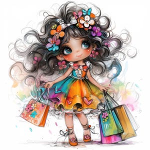 15 süße, wunderliche Mädchen Illustrationen, druckbare Aquarell Clipart, hochwertige JPG, Papier Handwerk, Junk Journals