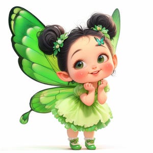 18 süße grüne Fee Clipart Bundle Set 2, Kawaii Fee, hochwertige JPGs, Baby Fee Bilder Illustrationen, digitaler Download, kommerzielle Nutzung
