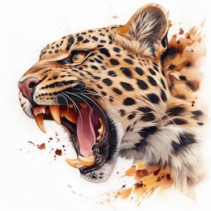 12 Leopard Portrait Clipart Bundle, Printable Watercolor Realistic Leopard Images Illustrations, High Quality JPG, Junk Journal, Paper Craft