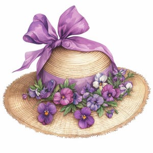 Paquete de 10 imágenes prediseñadas de sombreros florecientes, ilustraciones de sombreros de verano, imágenes prediseñadas de acuarela imprimibles, JPG de alta calidad, manualidades de papel, diarios basura