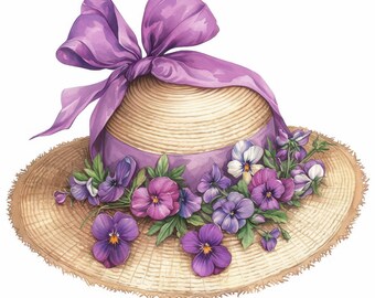 10 Blooming Hat Clipart Bundle, Summer Hat Prints Illustrations, Printable Watercolor Clipart, High Quality JPG, Paper craft, Junk Journals