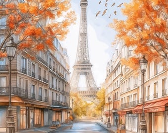 Pacchetto di 11 Clipart romantiche di Parigi, illustrazioni di Parigi squisite, Clipart acquerello stampabili, JPG di alta qualità, creazioni di carta, diari di scarto