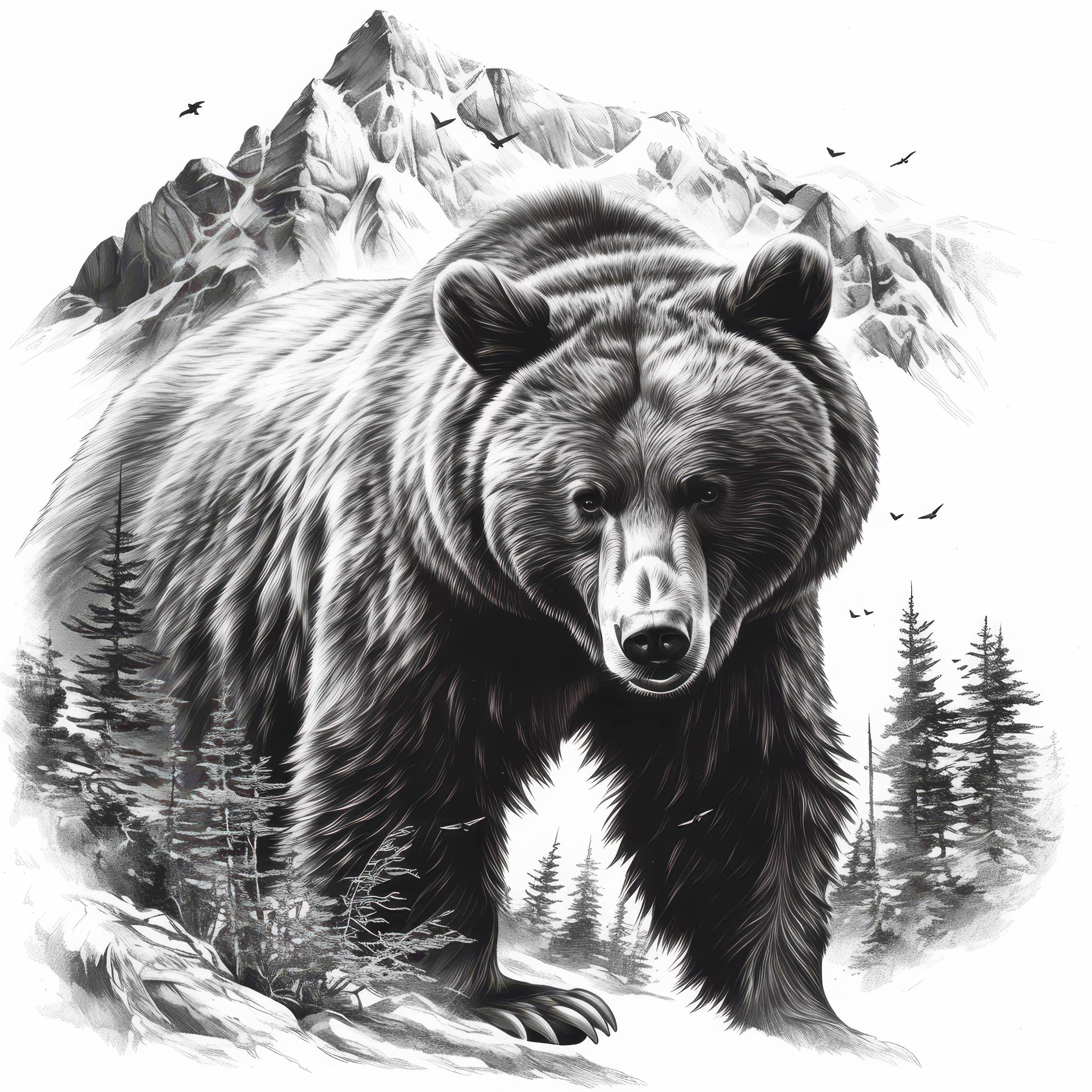 15 Black and White Bear Clipart Bundle, Bear Ink Illustrations ...