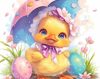 11 Cute Easter Duck Clipart Bundle, Easter Egg Print Illustration, Printable Watercolor Clipart, High Quality JPG, Paper craft, Junk Journal