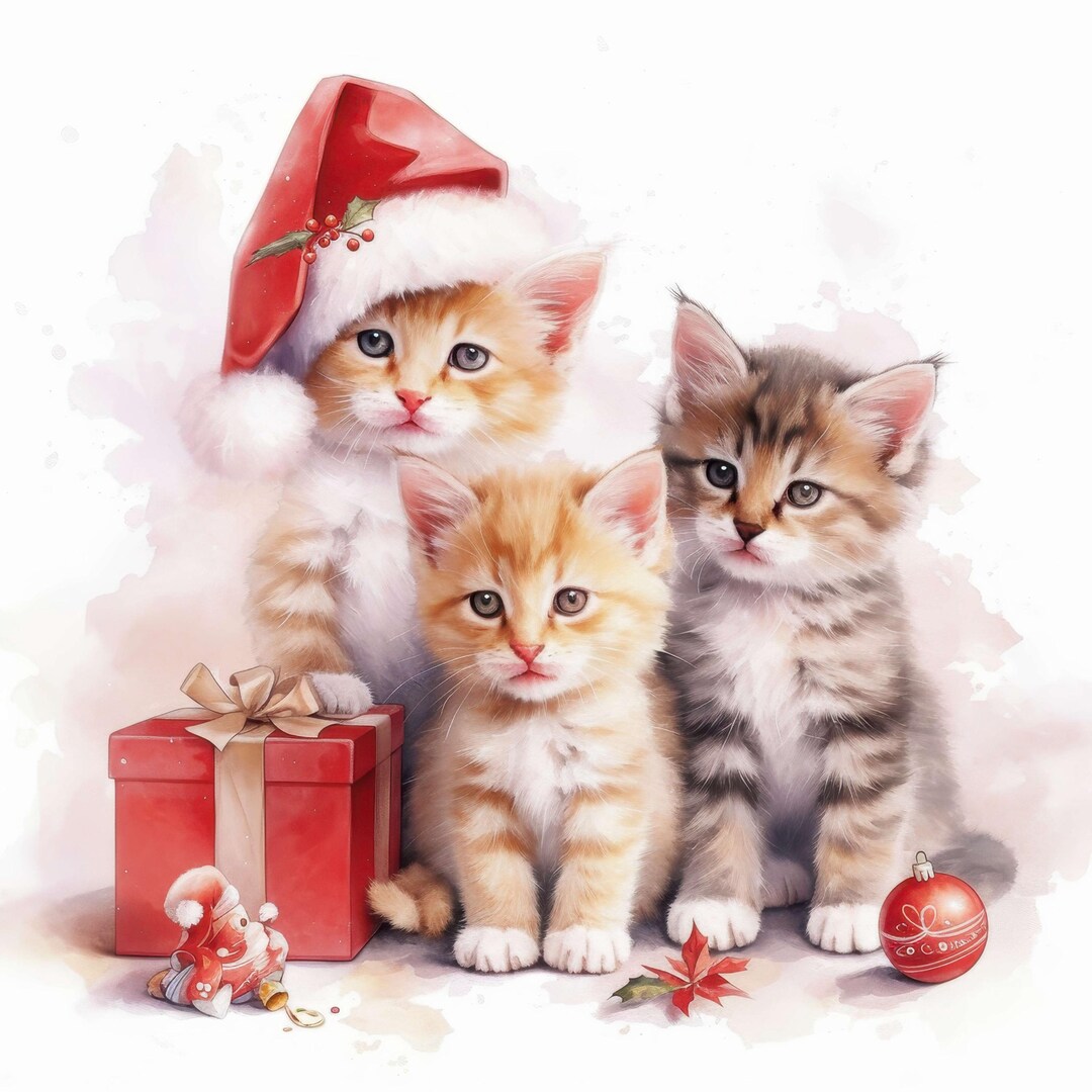 14 Cat Family Christmas Clipart Set, Printable Watercolor Clipart, High ...
