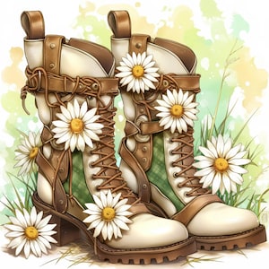 10 Boots With Flowers Clipart Bundle, Printable Watercolor Floral Boots Images Illustrations, High Quality JPGs, Junk Journals, Paper Crafts