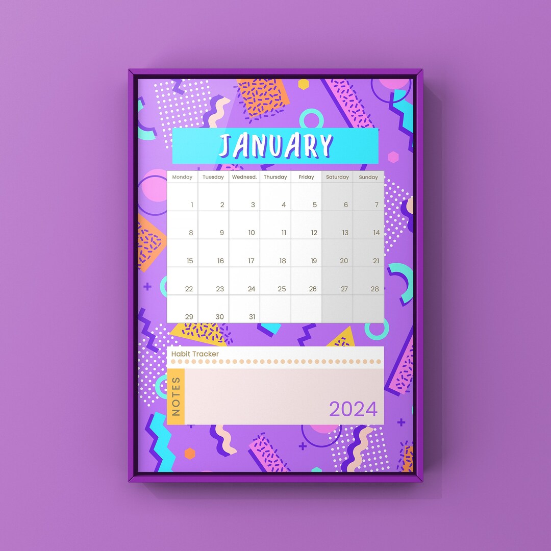 80s Retro Calendar 2024 Calendar 12 Pages Digital Etsy