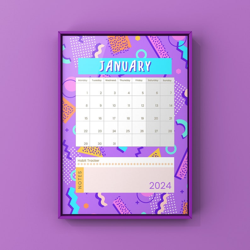 80s Retro Calendar 2024 Calendar 12 Pages Digital Etsy