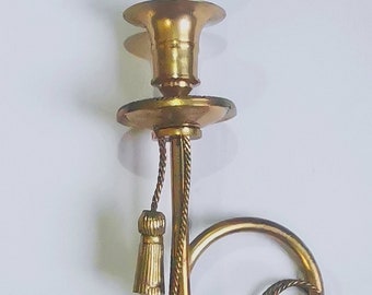 Vintage Hand made Brass Candle Holder "Trumpet to battle", made 1960s, collectible and rare find