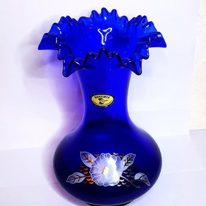 Vintage, Bright Cobalt Blue Glass Bohemia Vase, made Czech, 1980s, collectible