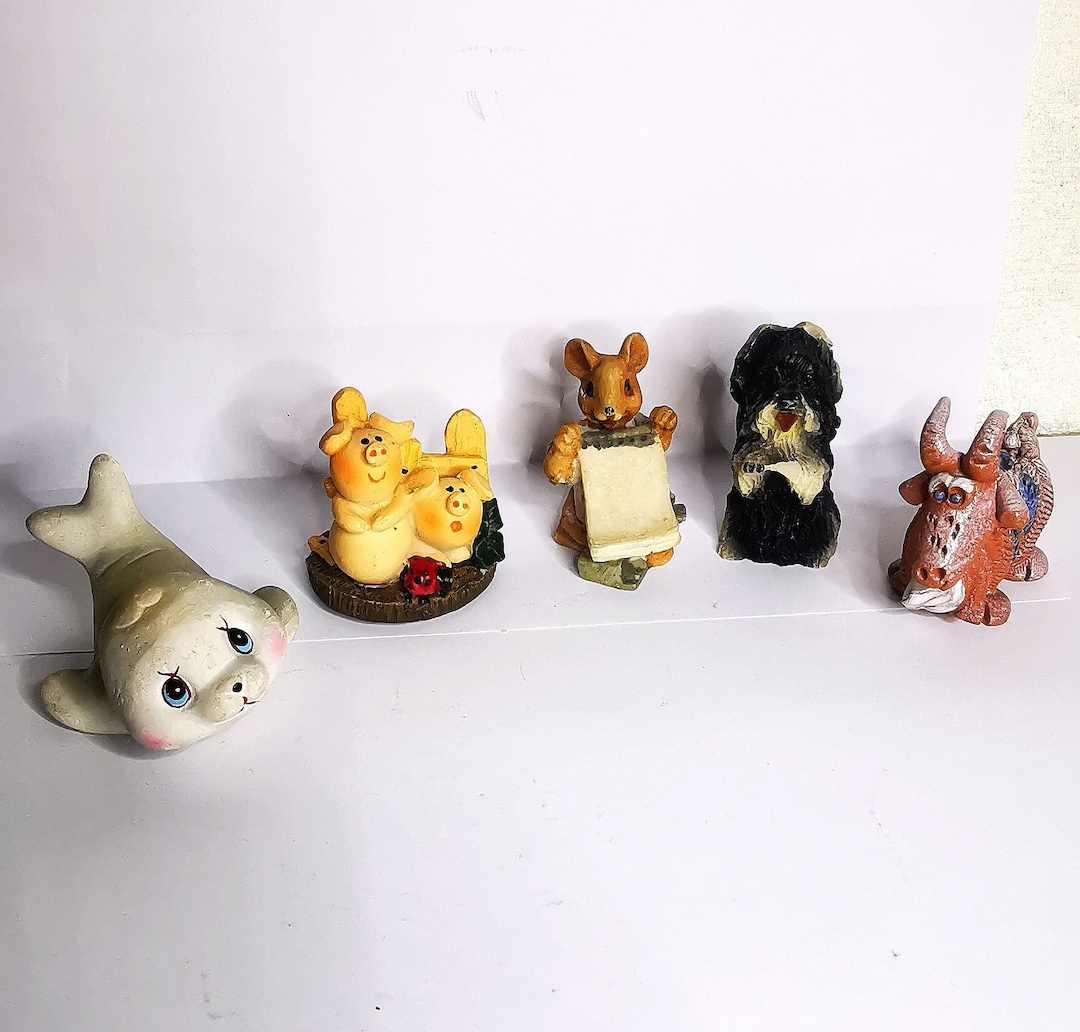 Image showcasing Vintage Set Ceramic Mini Figurines, 1970s, Collectible and Rare Find - Etsy