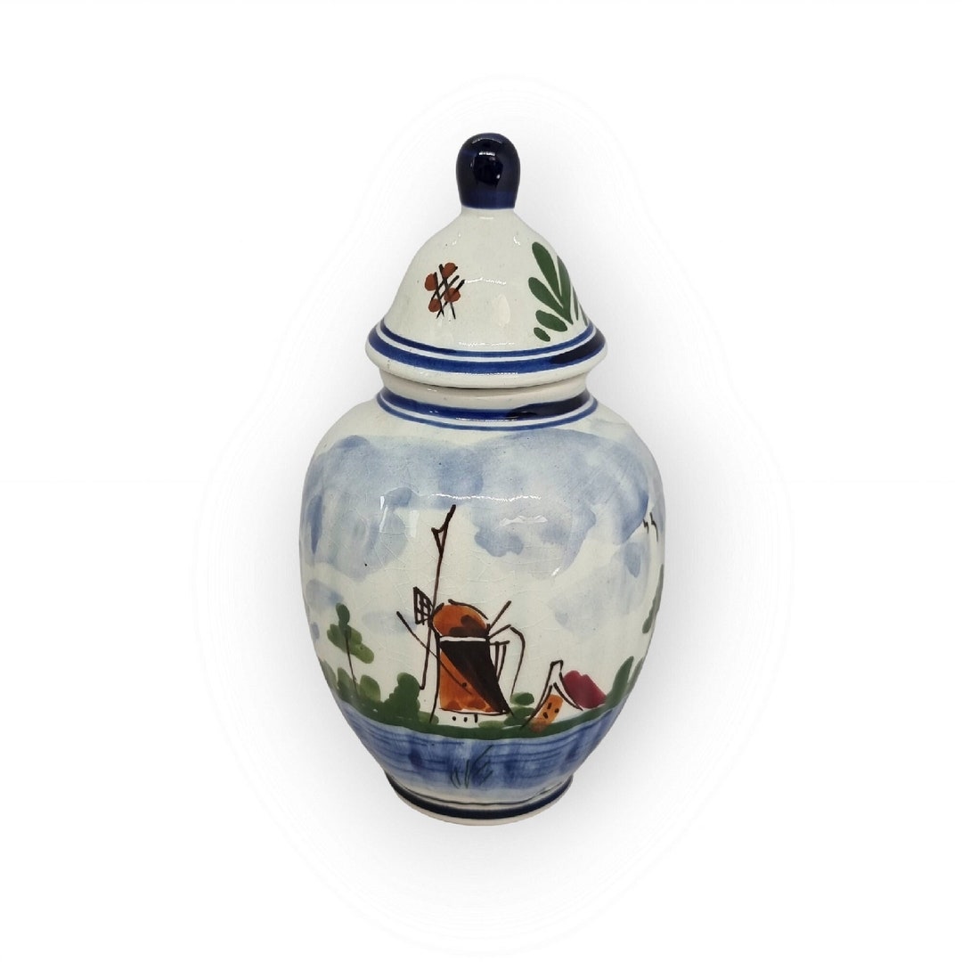 ヴィンテージ デルフト陶器の蓋付き壺／花瓶、オランダ製 1950年代