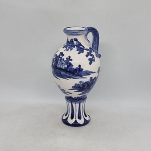 Rare stylish Vintage Blue & White Pottery Pitcher/Vase, Holland 1960s, Collectible image 1