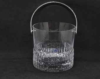 Extremely Rare Vintage 1970s Kosta Boda "Rurik" Sweden Art Glass Handled Ice Bucket. Made in Sweden