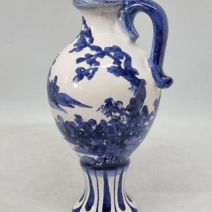 Rare stylish Vintage Blue & White Pottery Pitcher/Vase, Holland 1960s, Collectible image 6