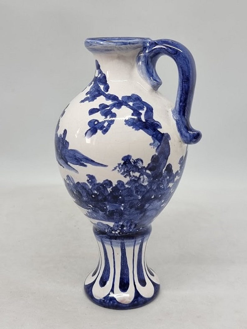 Rare stylish Vintage Blue & White Pottery Pitcher/Vase, Holland 1960s, Collectible image 6