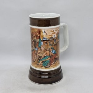 Vintage BAREUTHER Waldsassen Bavaria Germany Porcelain Beer Stein Handmade in 1970. Collectible Beer Mug