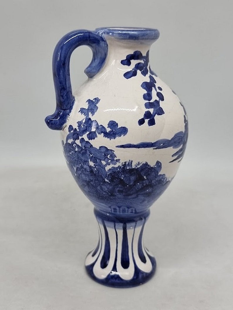 Rare stylish Vintage Blue & White Pottery Pitcher/Vase, Holland 1960s, Collectible image 3