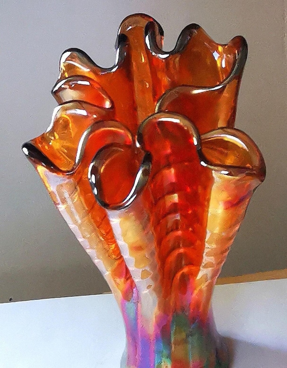 Vintage , 1960s Highly Colored Big Vase: Bouquet, Hand Made