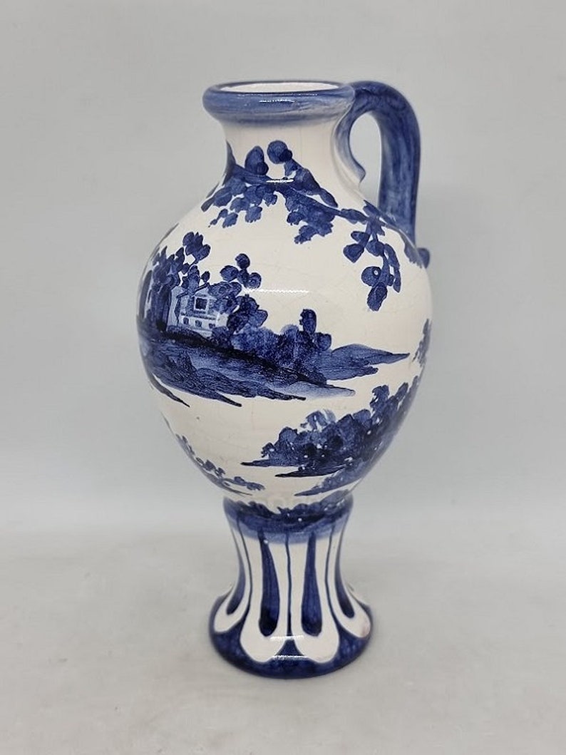 Rare stylish Vintage Blue & White Pottery Pitcher/Vase, Holland 1960s, Collectible image 2