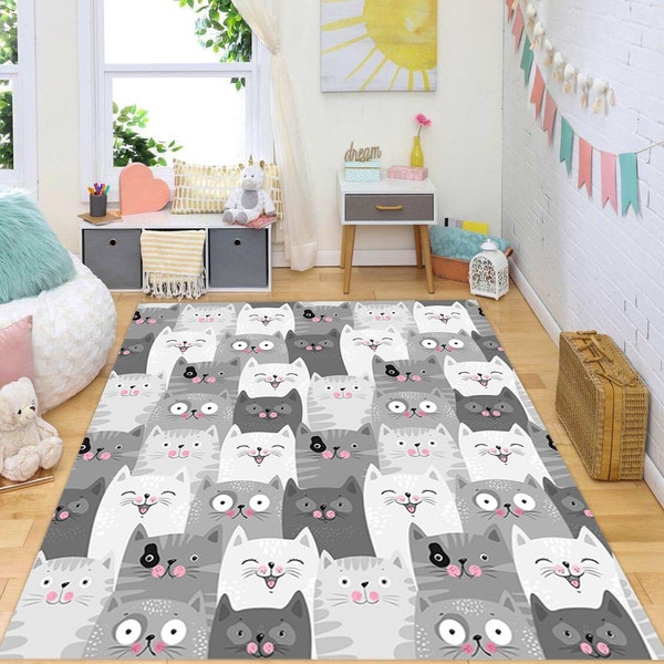 Cat Rug, Cute Cats Rug, Cat Pattern Rug, Animal Rug, Animal Decor Rug, Girls Room Rug, Kids Room Rug, Gift Rug, Area Rug, Non Slip Rug