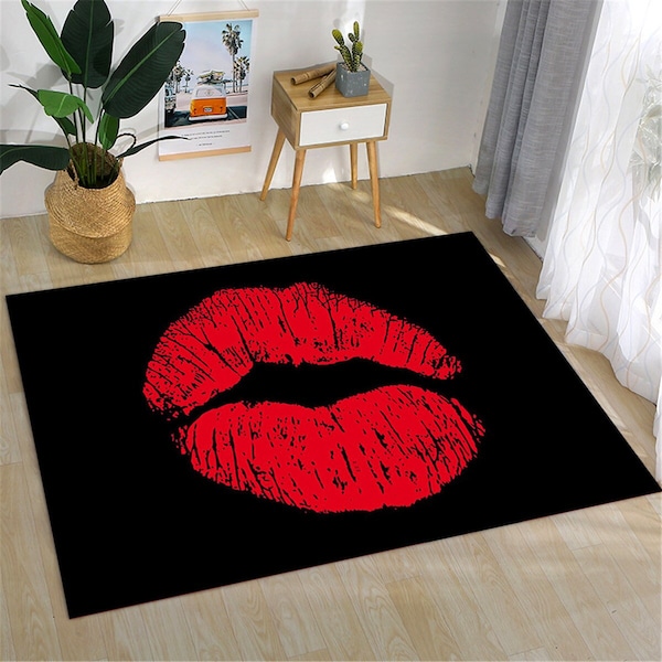 Lip Rug, Red Lip Rug, Lip Pattern Rug, Living Room Rug, Teen Room Rug, Cool Rug, Gift Rug, Decor Rug, Area Rug, Non Slip Rug, Soft Rug