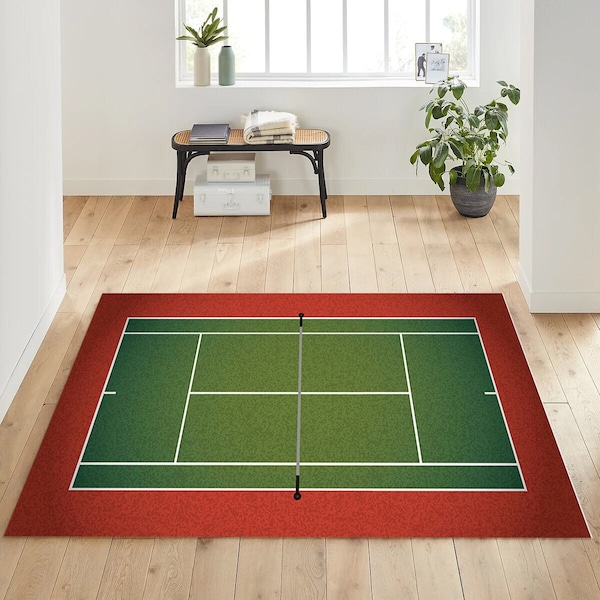 Tennis Court Rug, Tennis Rug, Sport Rug, Game Rug, Game Room Rug, Kids Room Rug, Boys Room Rug, Gift Rug, Decor Rug, Area Rug, Non Slip Rug