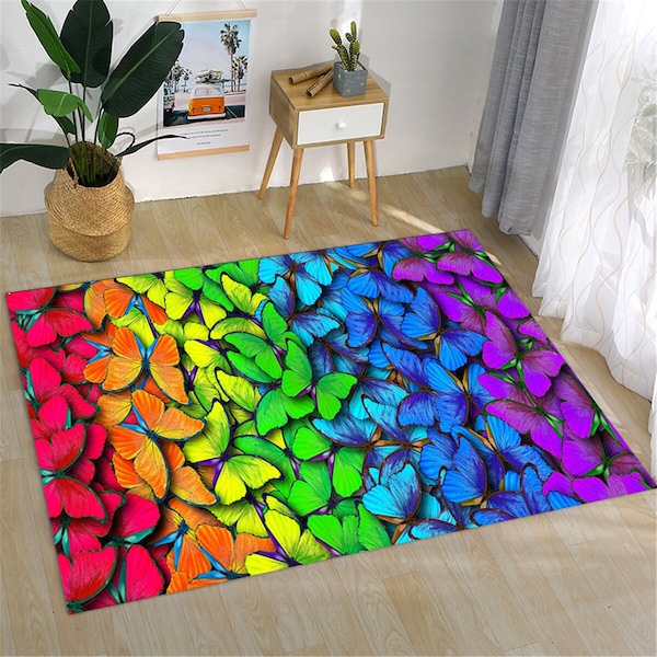 Butterfly Rug, Butterflies Rug, Colorful Butterfly Rug, Colorful Butterflies Rug, Animal Decor Rug, Living Room Rug, Gift Rug, Area Rug