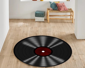 Tapis rond disque vinyle, tapis rond disque noir, tapis disque vinyle noir, tapis disque vinyle, tapis musique, tapis pour salle de musique, carpette, tapis cadeau, tapis décoratif, tapis doux