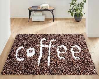 Coffee Rug, Coffee Pattern Rug, Brown Rug, Kitchen Rug, Gift for Coffee Lovers, Decor Rug, Area Rug, Non Slip Rug, Soft Rug, Floor Rug