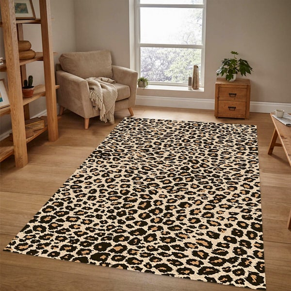 Tapis léopard, tapis à motif léopard, tapis à motif fourrure léopard, tapis décoration animal, tapis de salon, carpette, tapis antidérapant, tapis cadeau, carpette