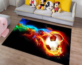 Flaming Soccer Ball Rug, Soccer Rug, Football Rug, Football Ball Rug, Sport Rug, Kids Room Rug,Boys Room Rug,Colorful Rug,Gift Rug,Decor Rug