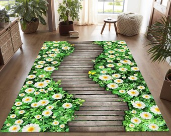 Tapis de marche en bois, tapis d'escalier en bois, tapis de route en bois, tapis marguerites, tapis à fleurs, tapis cadeau, tapis décoratif, carpette, tapis antidérapant, tapis doux