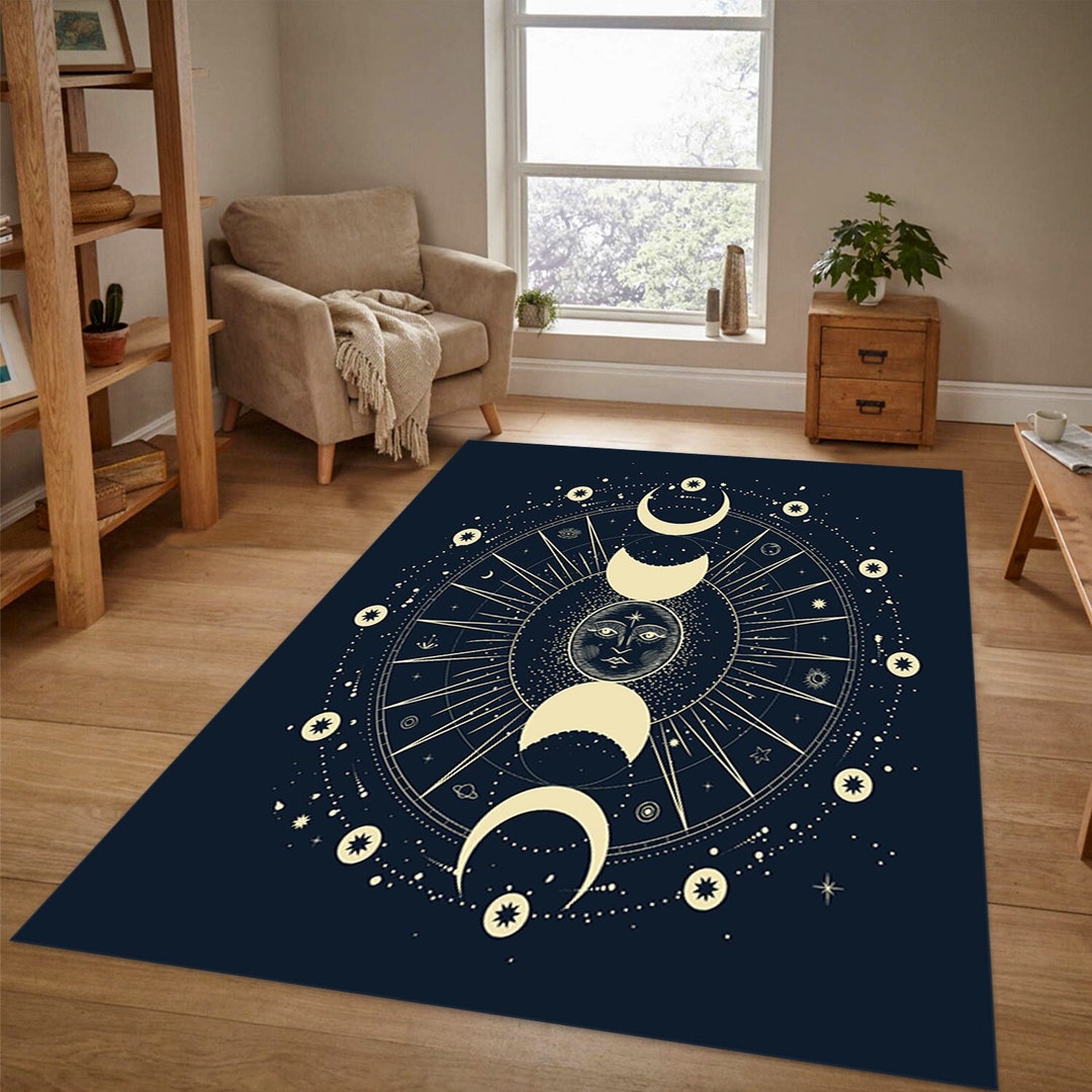 Moon Rug, Full Moon Rug, Moon Phases Rug, Living Room Rug, Area Rug, Decor Rug, Non Slip Rug