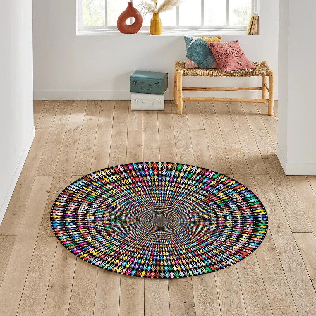 Colorful Round Rug Optical Illusion Rug Living Room Rug Etsy