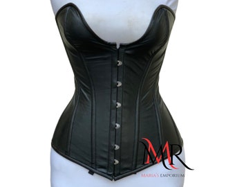 Haut corset en cuir noir pour femme - Bustier en similicuir sans bretelles steampunk crop top à lacets taille formateur acier désossé corset gilet