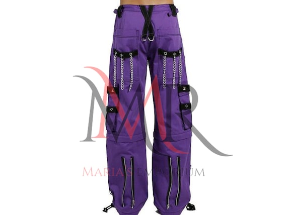 Handmade Purple Techwear Cargo Pants, Steam Punk Cyber Y2k