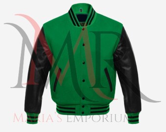 Black and green letterman jacket sale