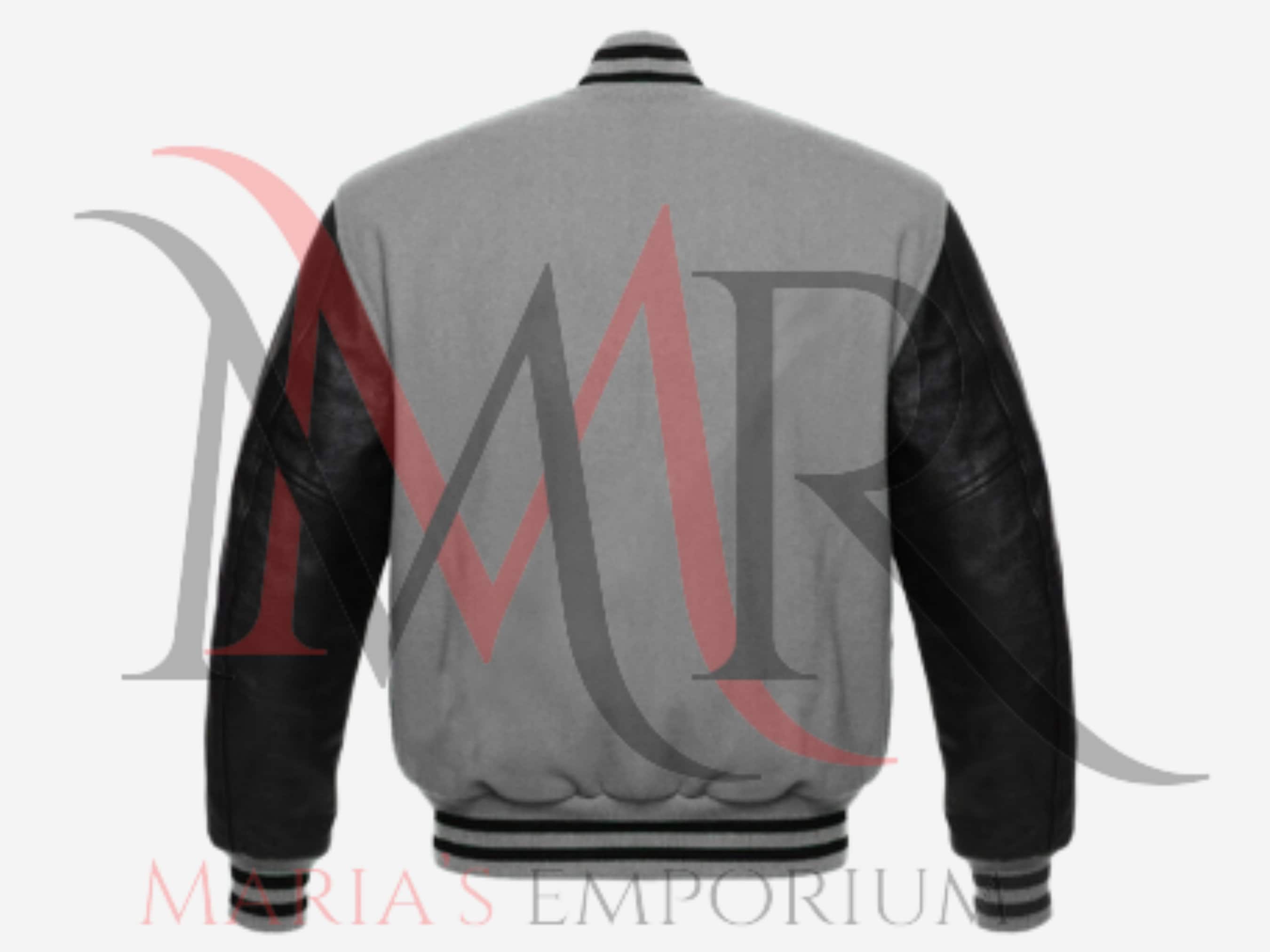 Handmade Grey Wool Blend Varsity Jacket Black Leather Sleeve Varsity Jacket Mens Womens Custom Embroidered Varsity Letterman Bomber Jacket Etsy UK