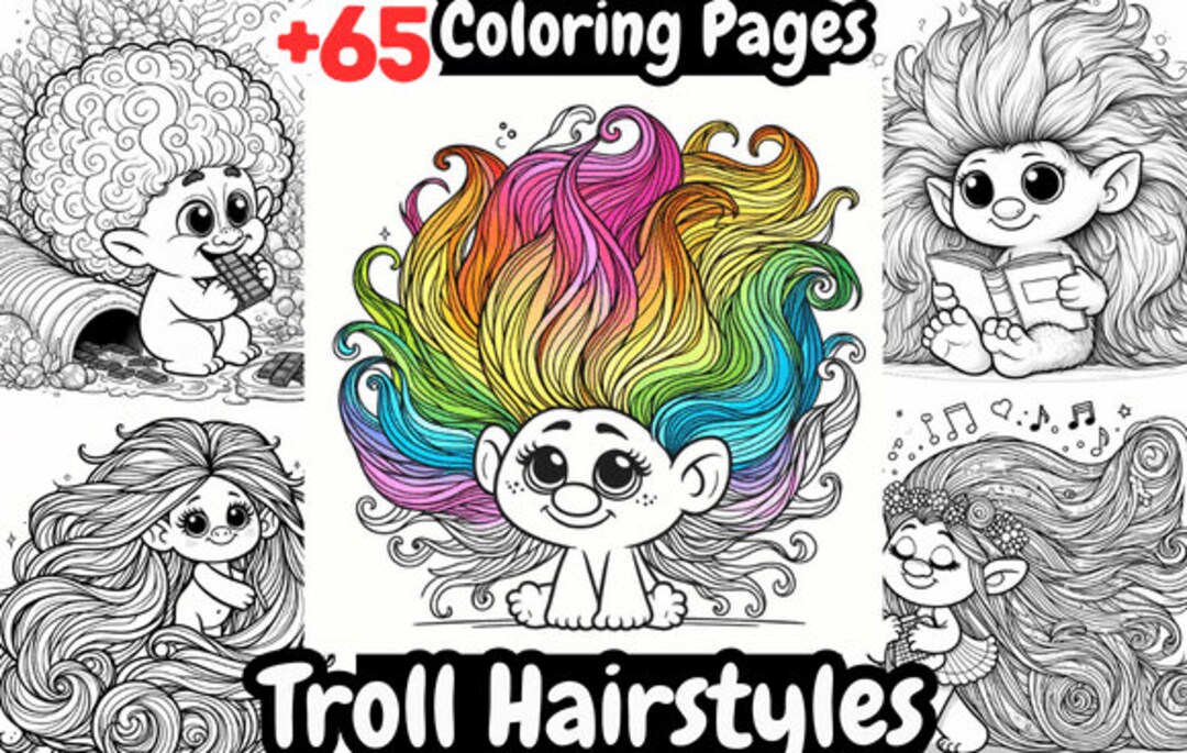 Troll Hairstyles Coloring Sheets, Adult Coloring Pages & Books