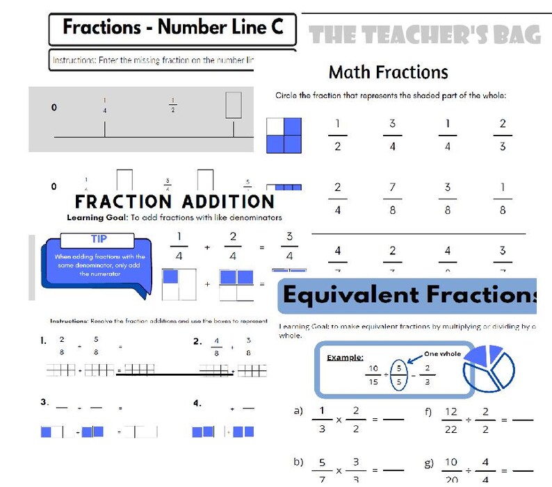 2nd & 3rd Grade Fraction Worksheets - Etsy