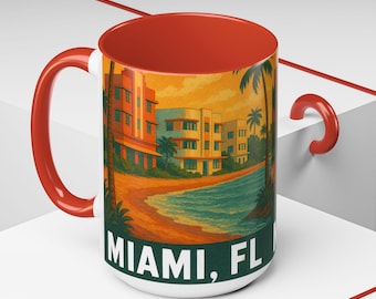 Miami Art Deco Mug | Retro Beach Palm Tree Design