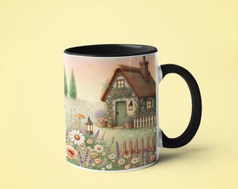 Floral House Mug - Ceramic Coffee Cup with Botanical Home Design